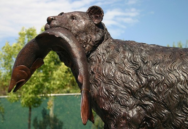 Bear With Fish Garden Sculpture Bronze